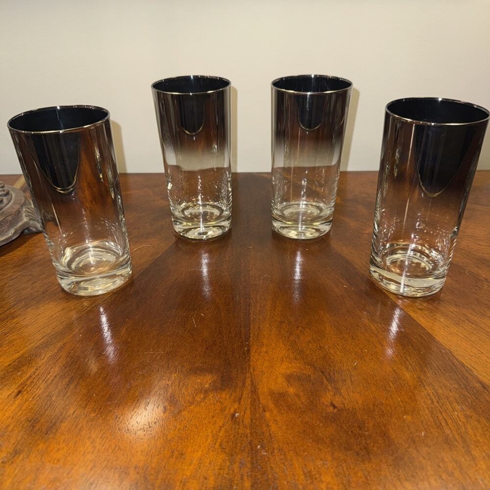 Vintage MCM Dorothy Thorpe Style Silver Fade Ombré Highball Glasses Set Of 4